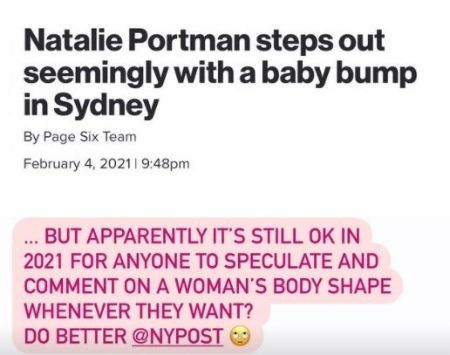 The Academy Award winner Natalie Portman shared in her Instagram story that the news of her being pregnant is false.