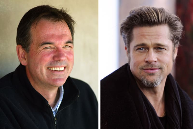 A collage of Billy Beane and Brad Pitt.