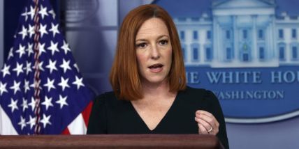 Jen Psaki during a media briefing. 