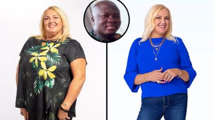 A montage of Angela Deem's before and after weight loss.