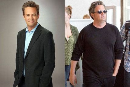 A then and now picture of Matthew Perry.
