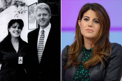 Monica Lewinsky and Bill Clinton in a montage.