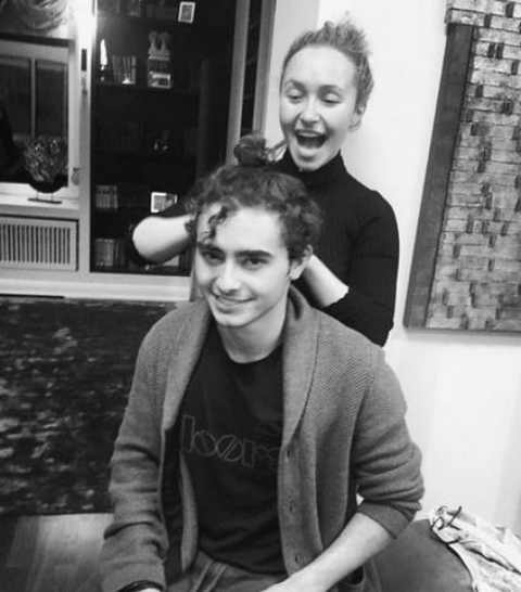 Actress Hayden Panettiere cutting hair of her brother, Jansen Panettiere