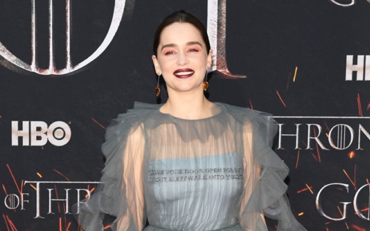 Emilia Clarke Looked Drop-Dead-Gorgeous in Dramatic Dove Grey Gown at the NYC Premiere of ‘Game of Thrones’