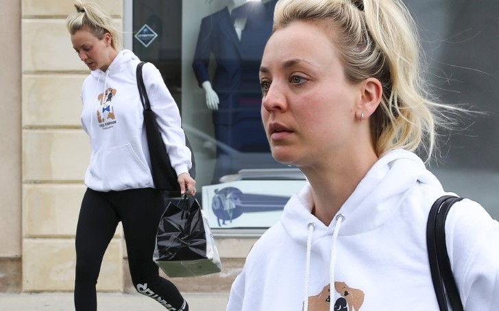 Kaley Cuoco Steps Out In Hoodie And Leggings With Long Blonde Hair