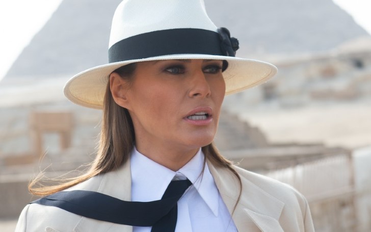 Melania Trump Lands In London For Presidential State Visit In A Gorgeous Red, White And Blue Outfit